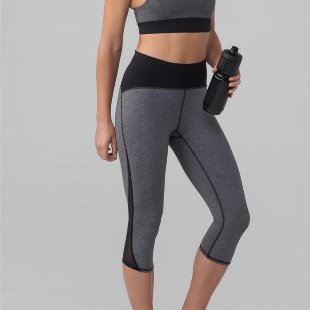 Lululemon Train Times Crop Leggings heathered gray and black